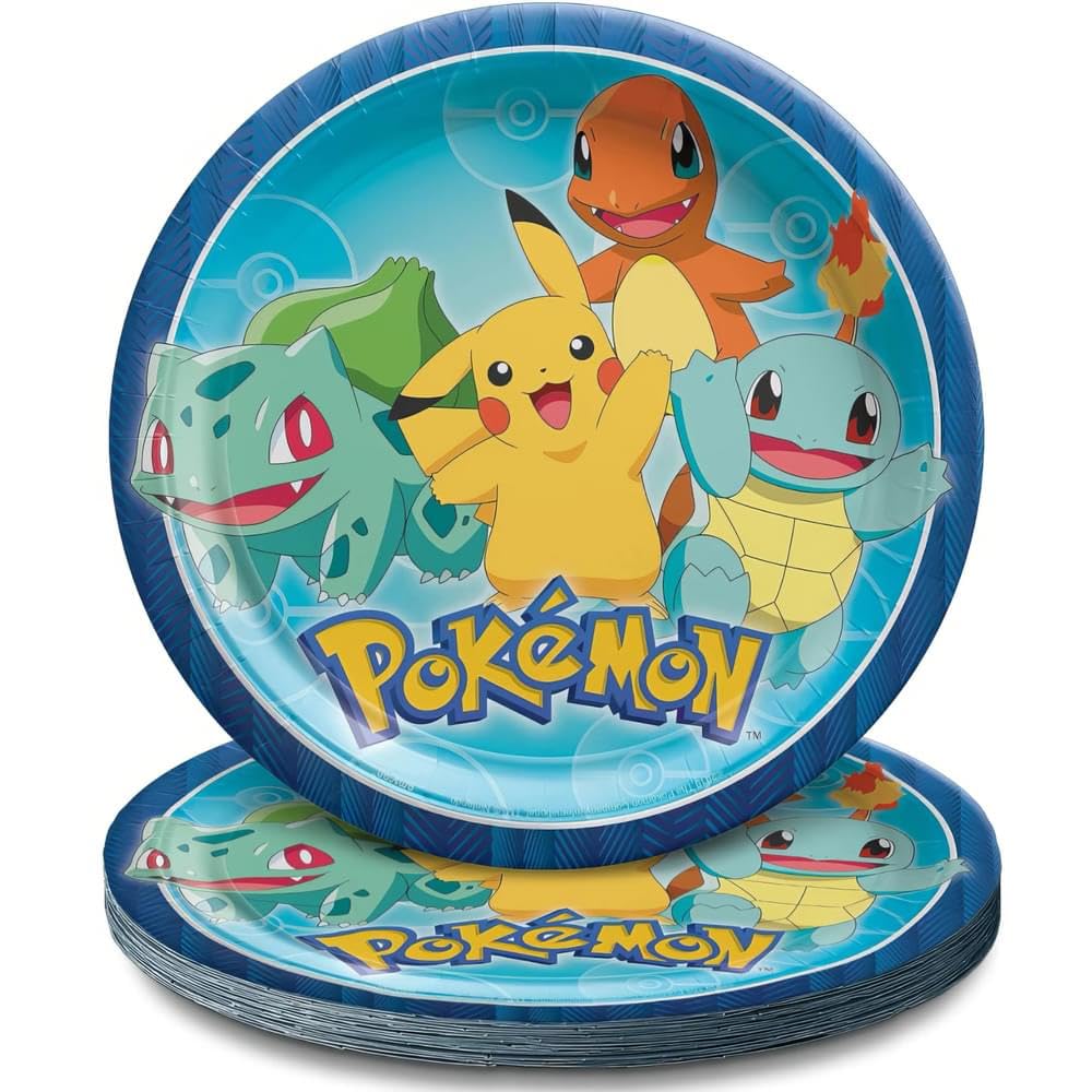 Round Multicolor Pokemon Paper Plates (Pack of 8) - 9, Disposable Plates for Birthday Party Supplies, Themed Party, Baby Shower,