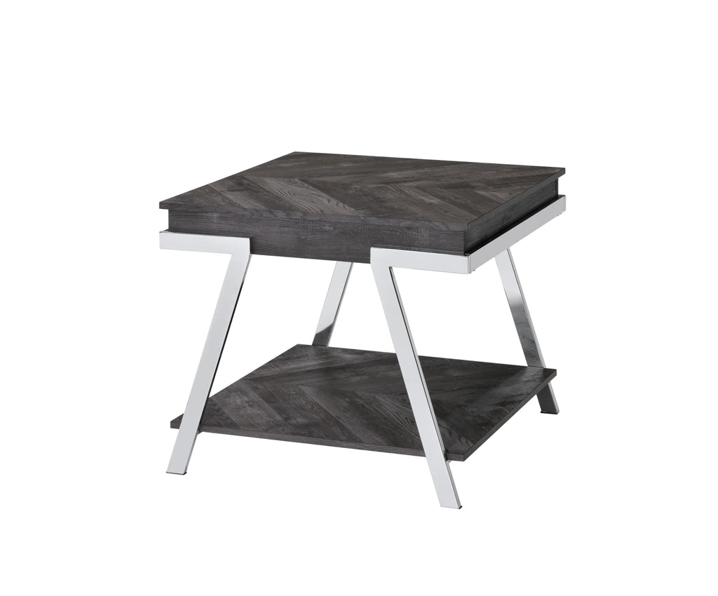 Steve Silver Roma End Table, Dark Grey/Chrome, for Living Room, Home Office, Contemporary Style, Bottom Storage, Living Space, 26 x 23.5 x 23.75, Grey/Silver