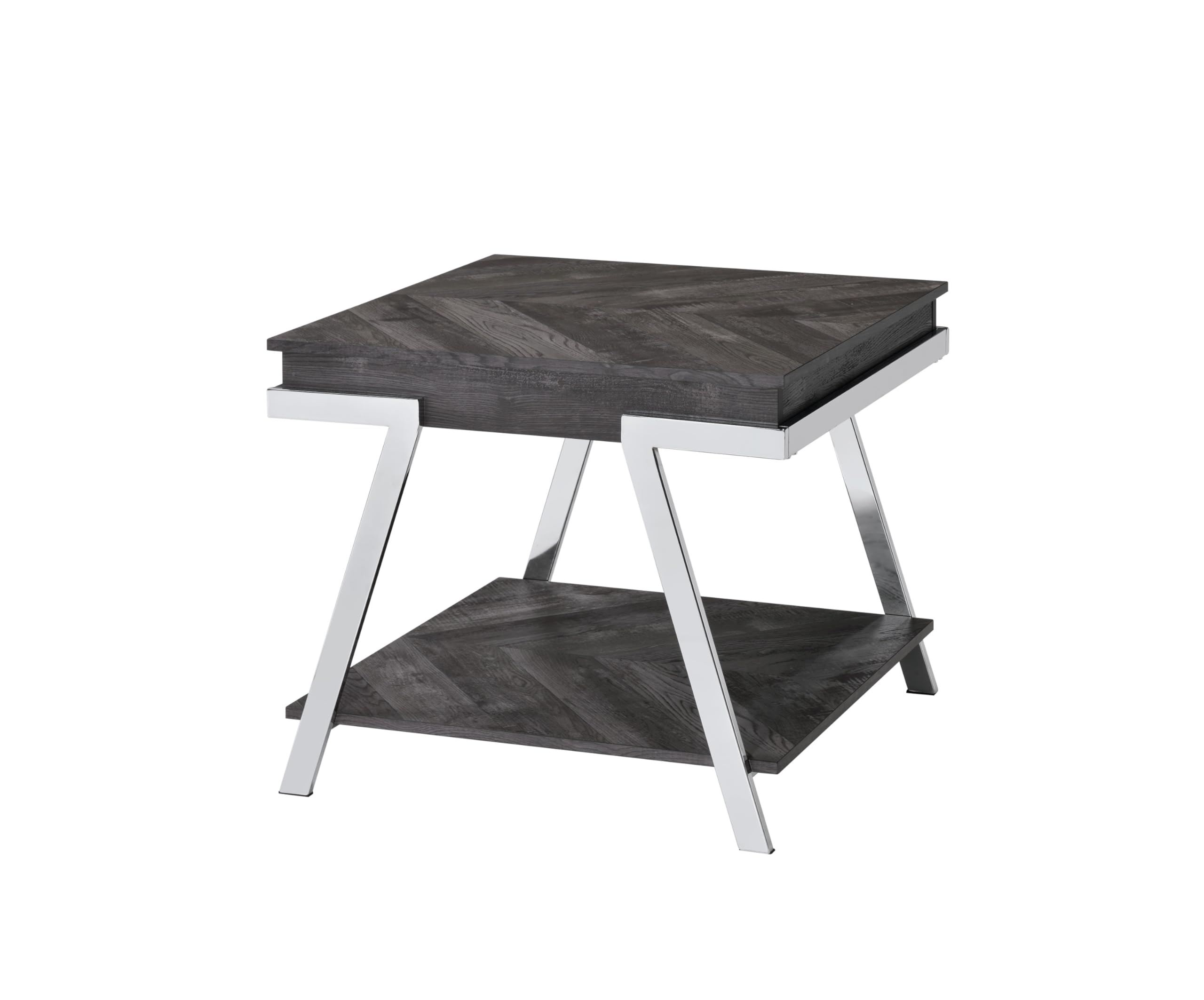 Steve Silver Roma End Table, Dark Grey/Chrome, for Living Room, Home Office, Contemporary Style, Bottom Storage, Living Space, 26 x 23.5 x 23.75, Grey/Silver