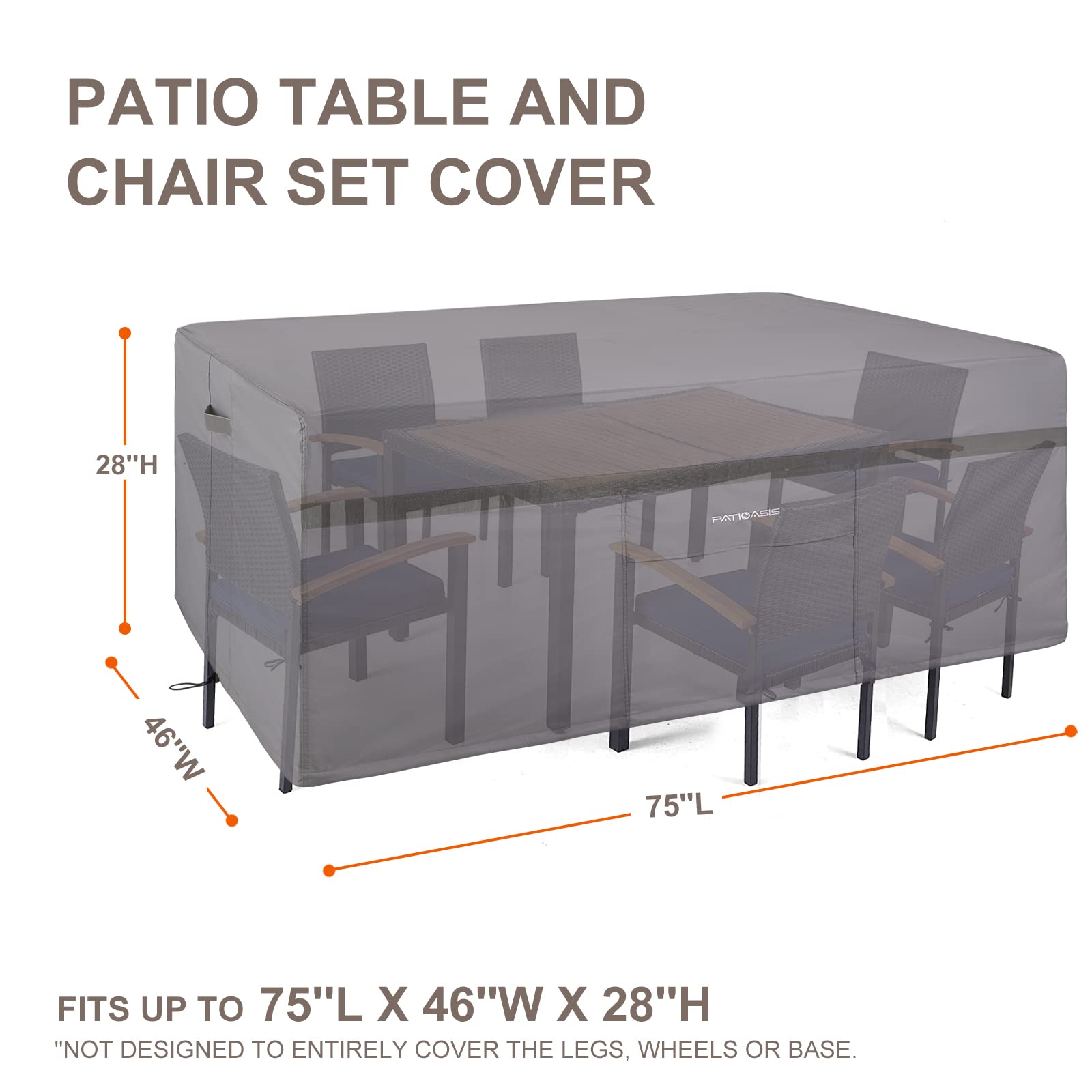 Outdoor Rectangle Table Cover 75 Inch Long Grey Rectangular Patio Furniture Cover Fit For Outdoor Table Set 5-6 Chairs Waterproof Windproof Ripproof Snowproof Outdoor Dining Set Cover 28'' Height