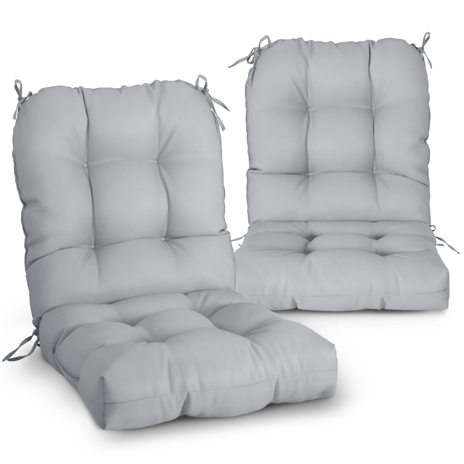 Eagle Peak Tufted Outdoor/Indoor Seat/Back Chair Cushions, Set Of 2, 42' X 21', Light Gray