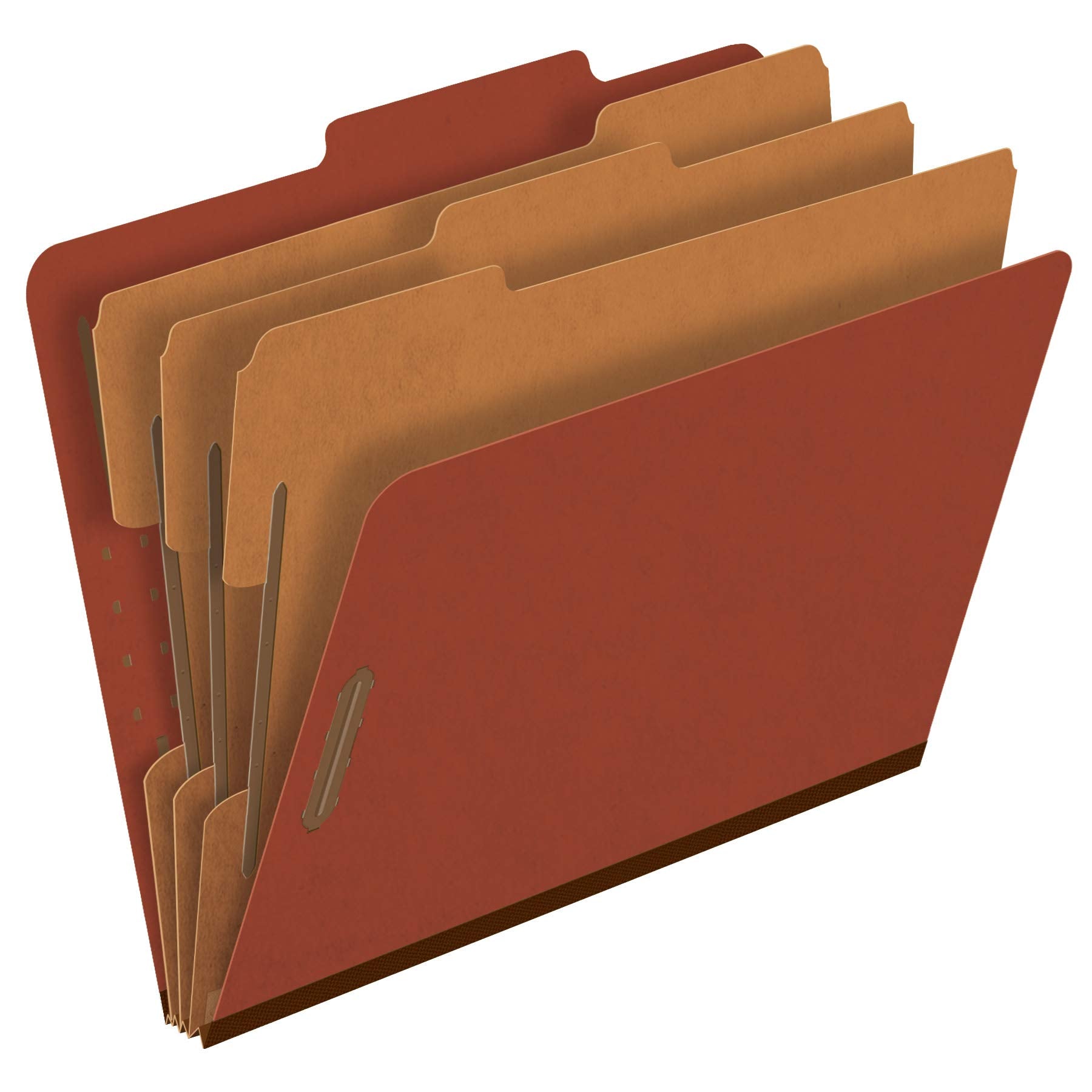 Pendaflex Pressboard Classification File Folders, 3 Dividers, 2' Embedded Fasteners, 2/5 Tab Cut, Letter Size, Red, Box Of 10 (