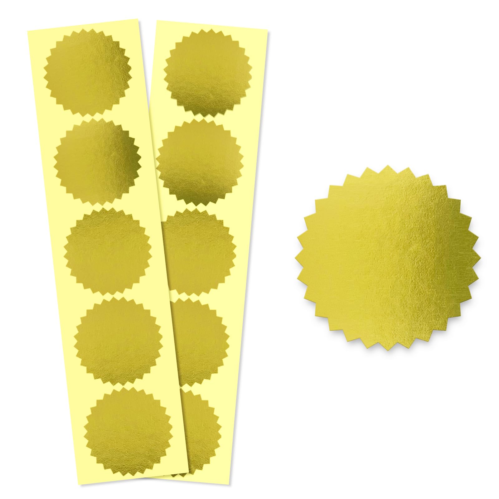 Yeachlaing 200Pcs 2    Gold Metallic Serrated Edge Sealing Stickers - For Sealing, Awards, Embossing, Certificates, And Envelope