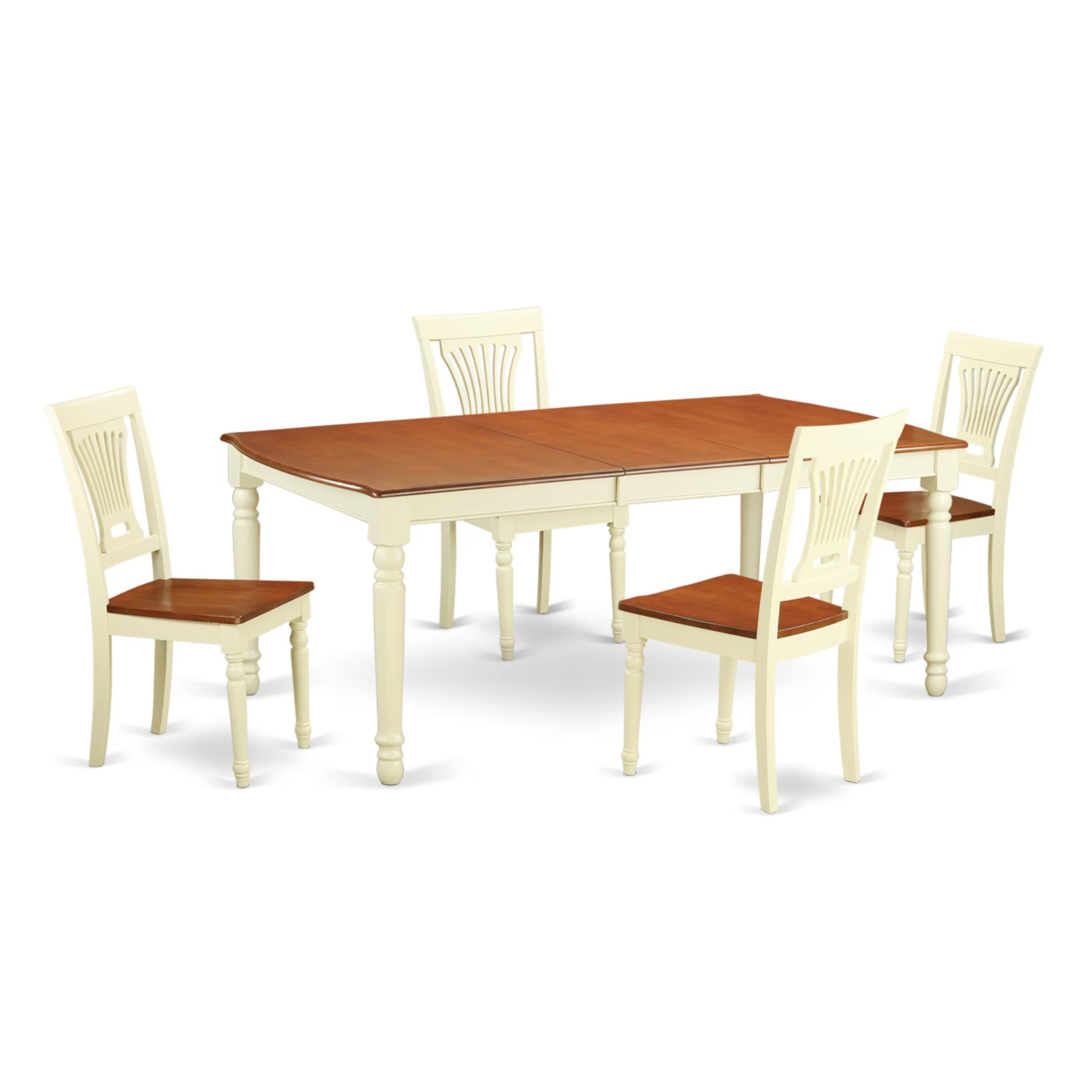 East West Furniture DOPL5-WHI-W 5 Piece Dining Room Furniture Set Includes a Rectangle Kitchen Table with Butterfly Leaf and 4 Dining Chairs, 42x78 Inch, Buttermilk & Cherry