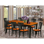East West Furniture QUAV9-BCH-W 9 Piece Dining Table Set Includes a Rectangle Dining Room Table with Butterfly Leaf and 8 Wood Seat Chairs, 40x78 Inch, Black & Cherry