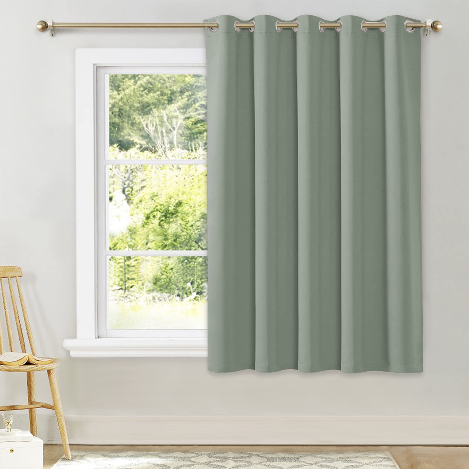 Nicetown Room Darkening Curtains For Bedroom, Greyish Green Thermal Insulated Drapes 63 Inches Long For Small Shack Window (1 Panel, 70' Wide Per Panel)