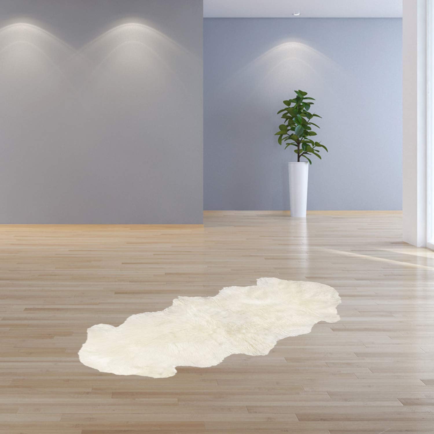 HomeRoots Icelandic Sheepskin, Microsuede, Polyfill 14' x 14' x 11' White Short-Hair Sheepskin - Floor Cushion