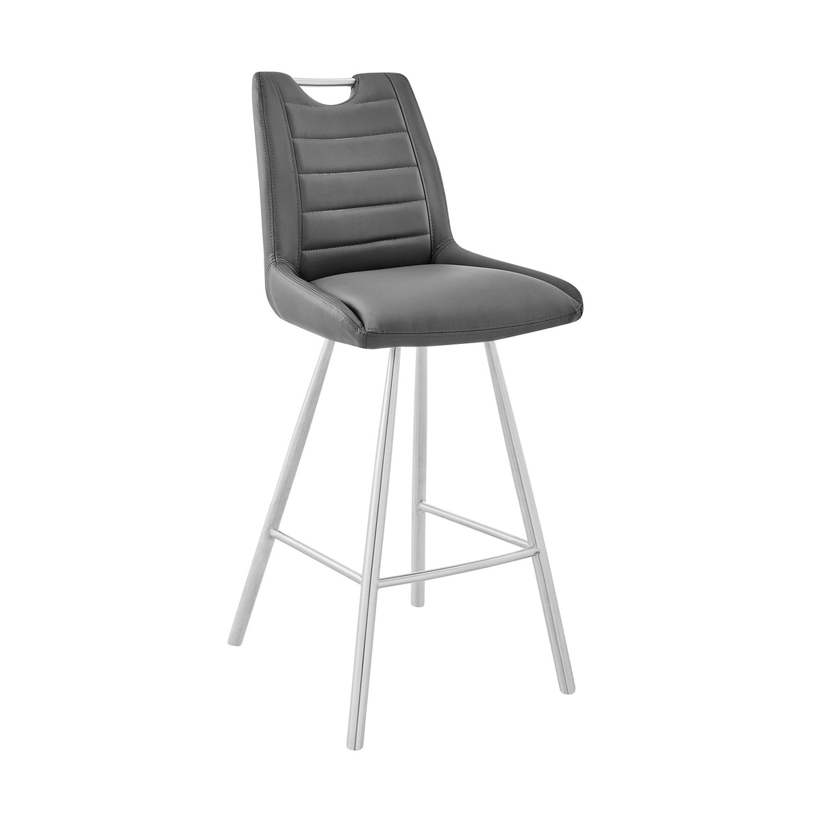 HomeRoots Gray PU+Metal 30' Grey Faux Leather and Brushed Stainless Steel Bar Stool