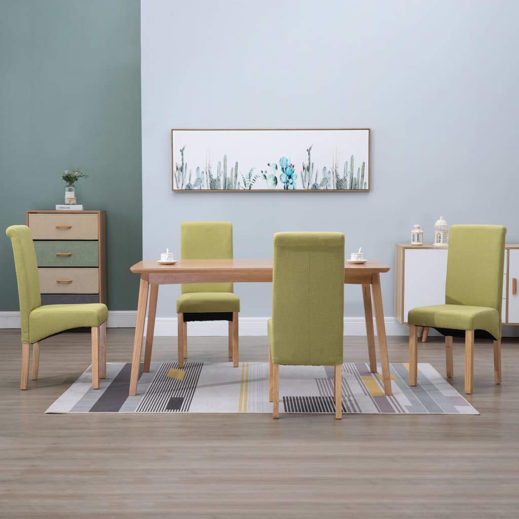 vidaXL Set of 4 Modern Dining Chairs in Green Fabric, Ergonomically Designed with Padded Seat and Backrest