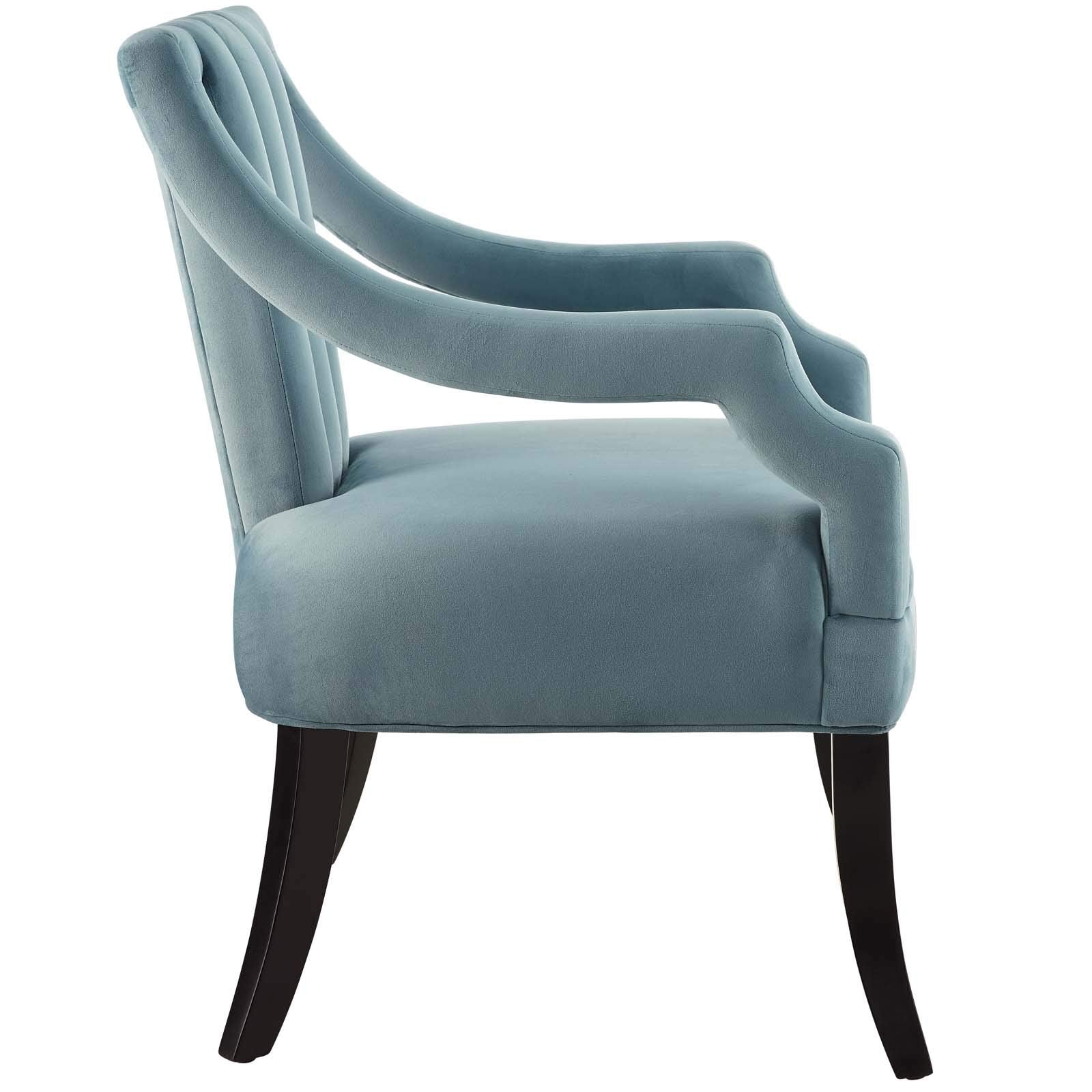 Modway Harken Channel Tufted Performance Velvet Accent Living Room Armchair In Light Blue