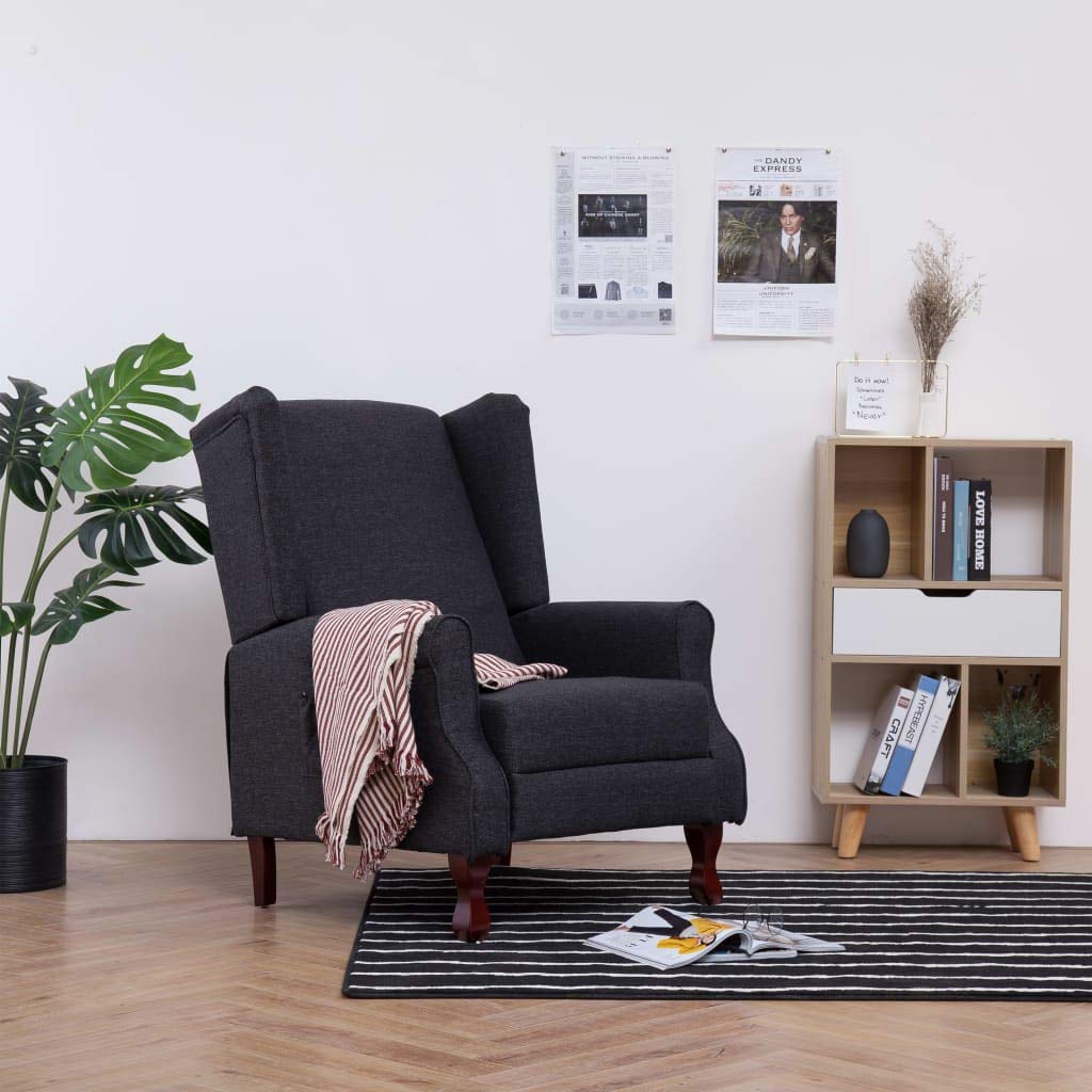 vidaXL Classic Dark Gray Fabric Recliner – Comfortable Adjustable Reclining Chair with Sponge Padding & Wooden Structure for Living Room and Office