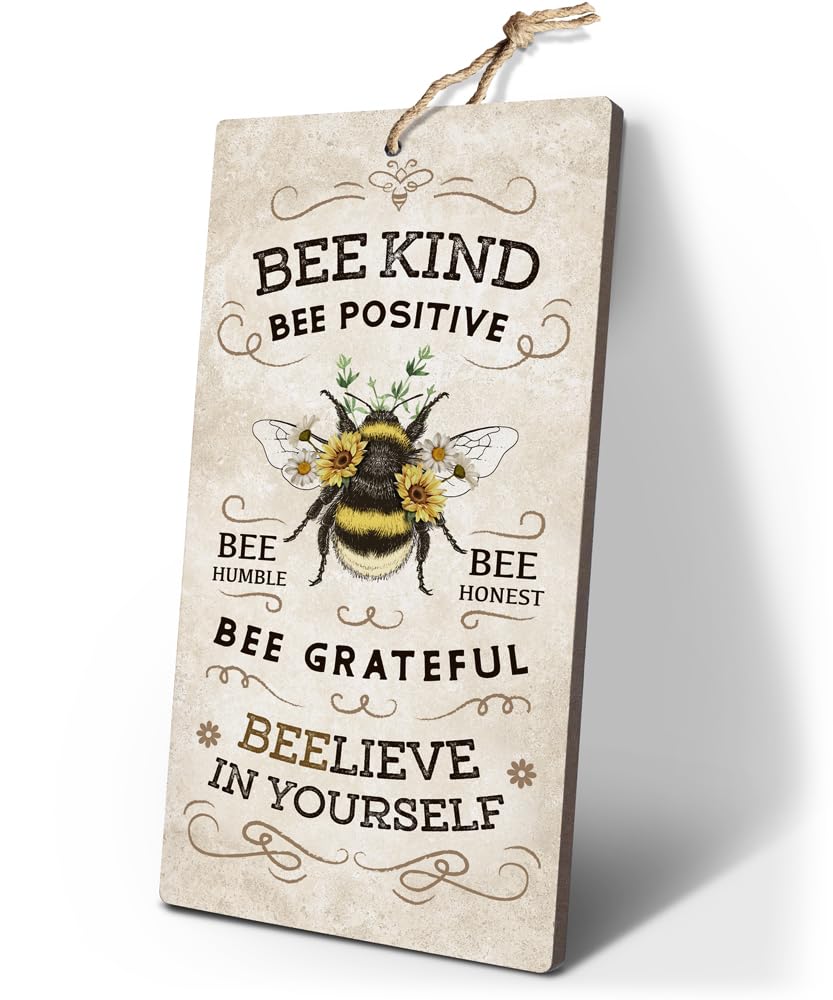 YZEXEZY Bee Decor-Bee Kind Sign 12x6 Hive Rules Plaque Inspirational Bee Quotes Decoration for Home Classroom Bathroom Bar Chris