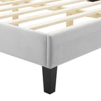 Modway Alexandria Tufted Performance Velvet Platform Bed with Black Wood Legs, Twin, Light Gray