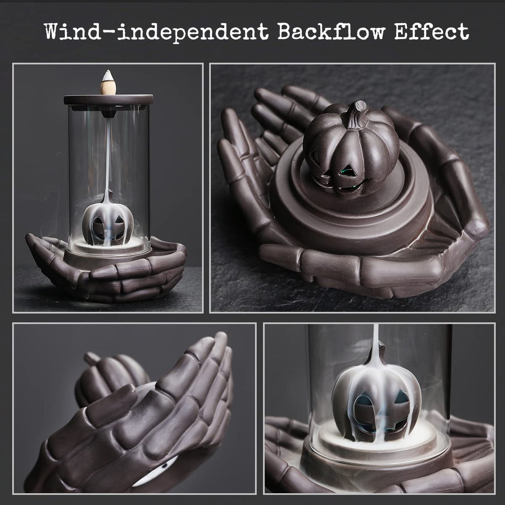 Haiswonsa Pumpkin Incense Burner Holder - Backflow Waterfall Cone Incense Holder, Led Ceramic Unique Claw Incense Burner With 15