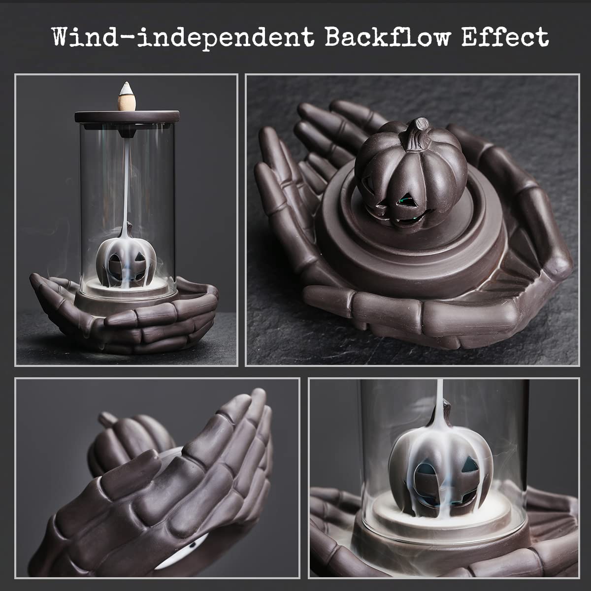 Haiswonsa Pumpkin Incense Burner Holder - Backflow Waterfall Cone Incense Holder, Led Ceramic Unique Claw Incense Burner With 15