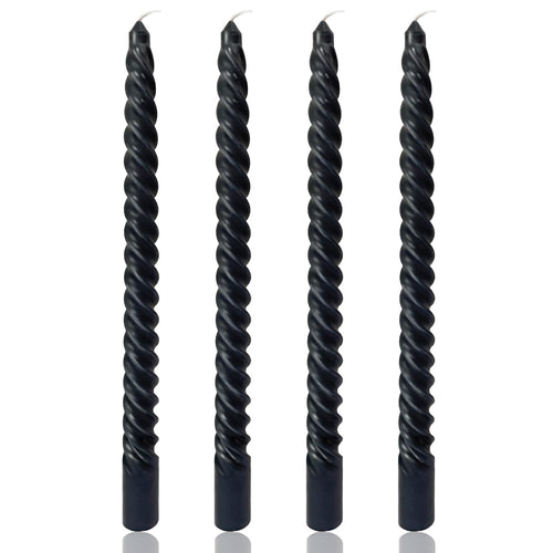 10 Inch Black Spiral Taper Candles for Dinner Party Halloween Home Decoration, 4 Pack Twisted Candlesticks for Wiccan Rituals Fu