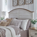 American Woodcrafters Meadowbrook White-Washed Wood Farmhouse King Size Arched Panel Headboard