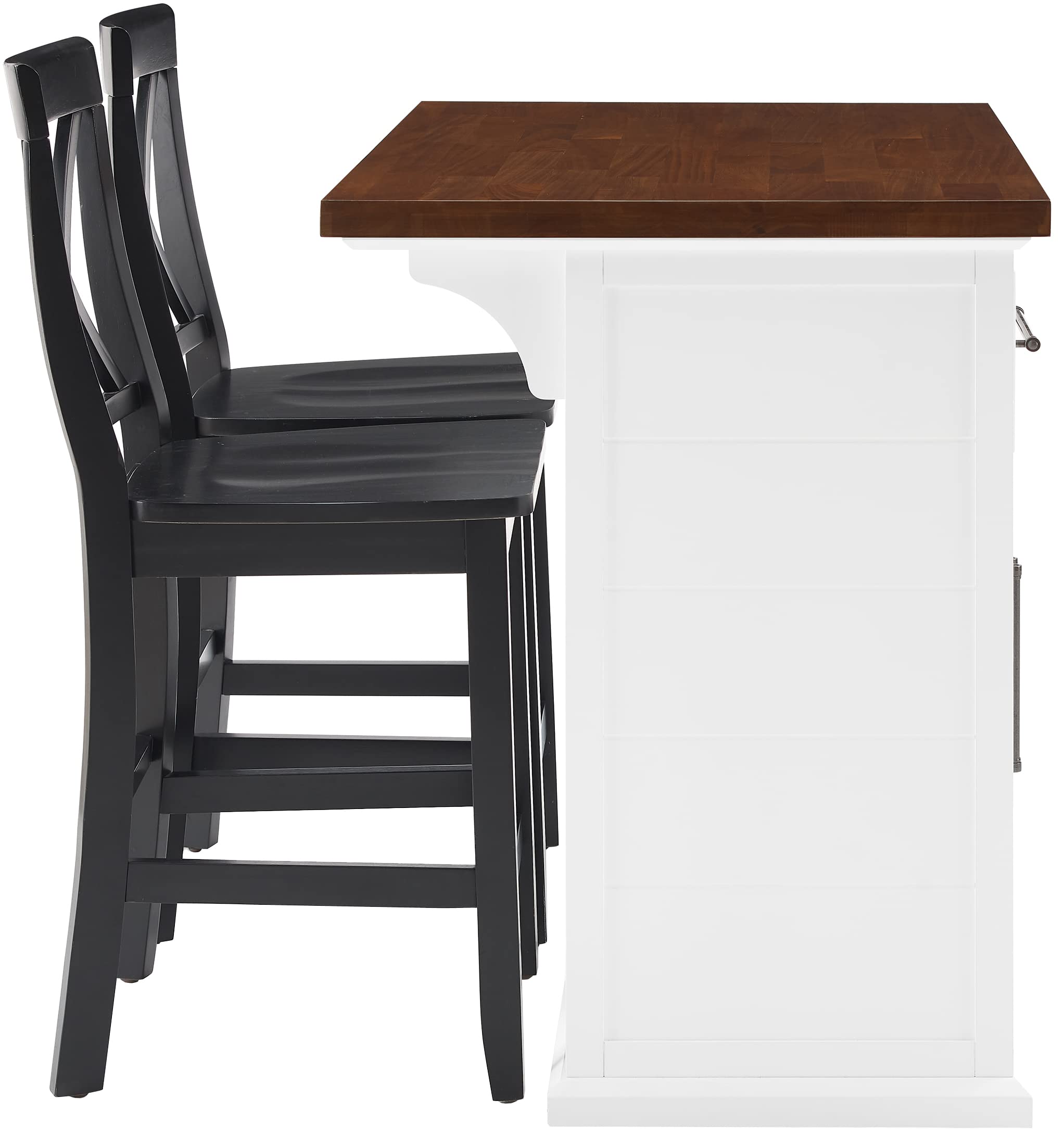 Crosley Furniture Bartlett Kitchen Island with Wood Top and X-Back Stools, White/Black