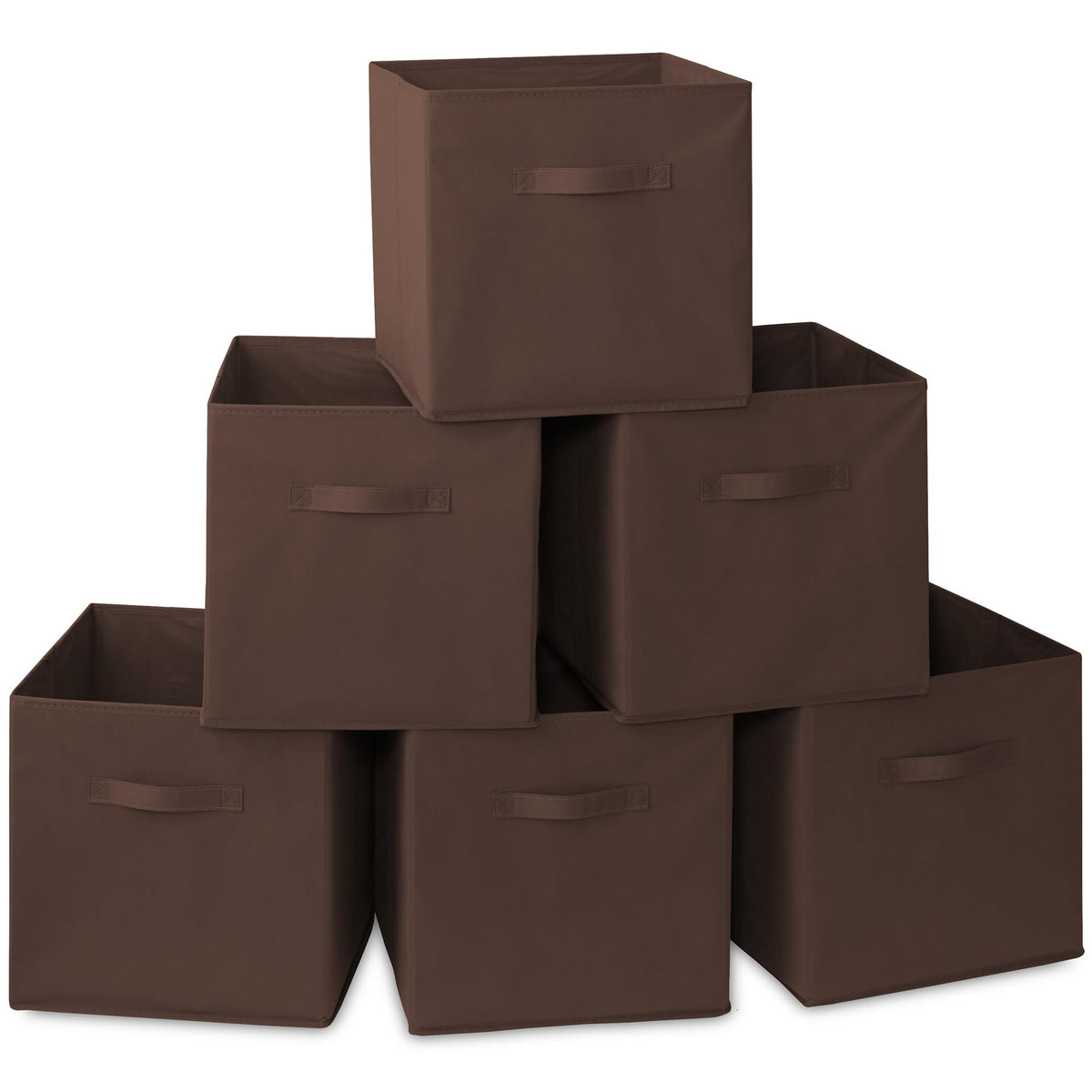 Casafield Set of 6 Collapsible Fabric Cube Storage Bins, Brown - 13'' Foldable Cloth Baskets for Shelves, Cubby Organizers & Mor
