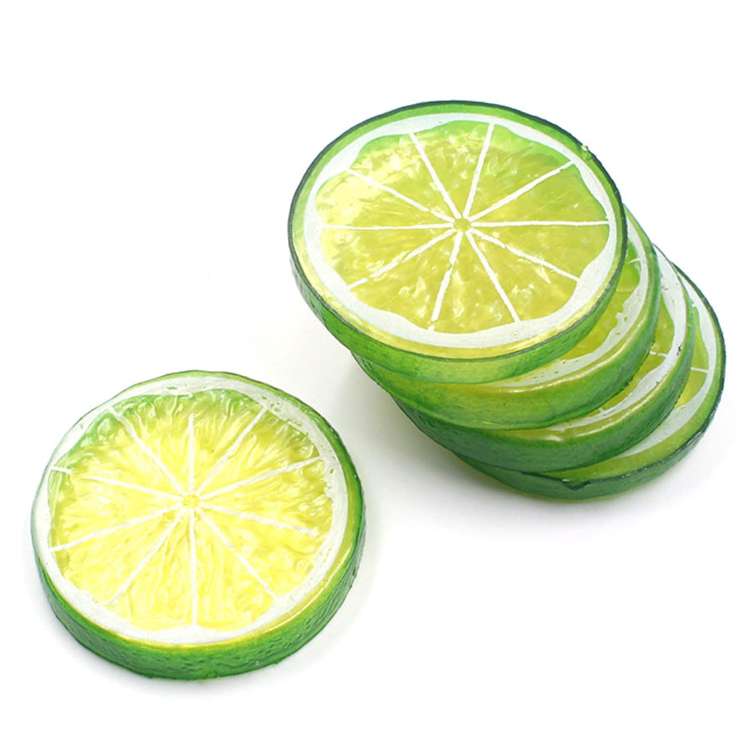 Lorigun 30Pcs Fake Lemon Slice Garnish Artificial Fruit Faux Food House Bar Decoration Cocktail Party Arrangement(Red Green Yell