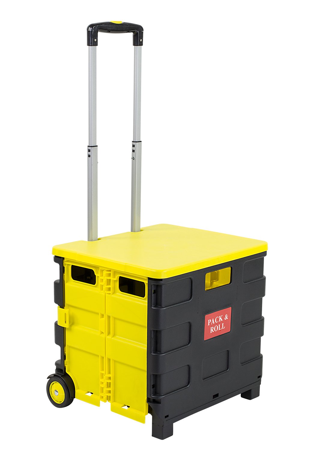 Mount-It! Rolling Utility Cart With Lid, Folding Collapsible Crate On Wheels, 55 Lb Capacity, Portable Handcart For Groceries, Office, Teacher, And Travel Use