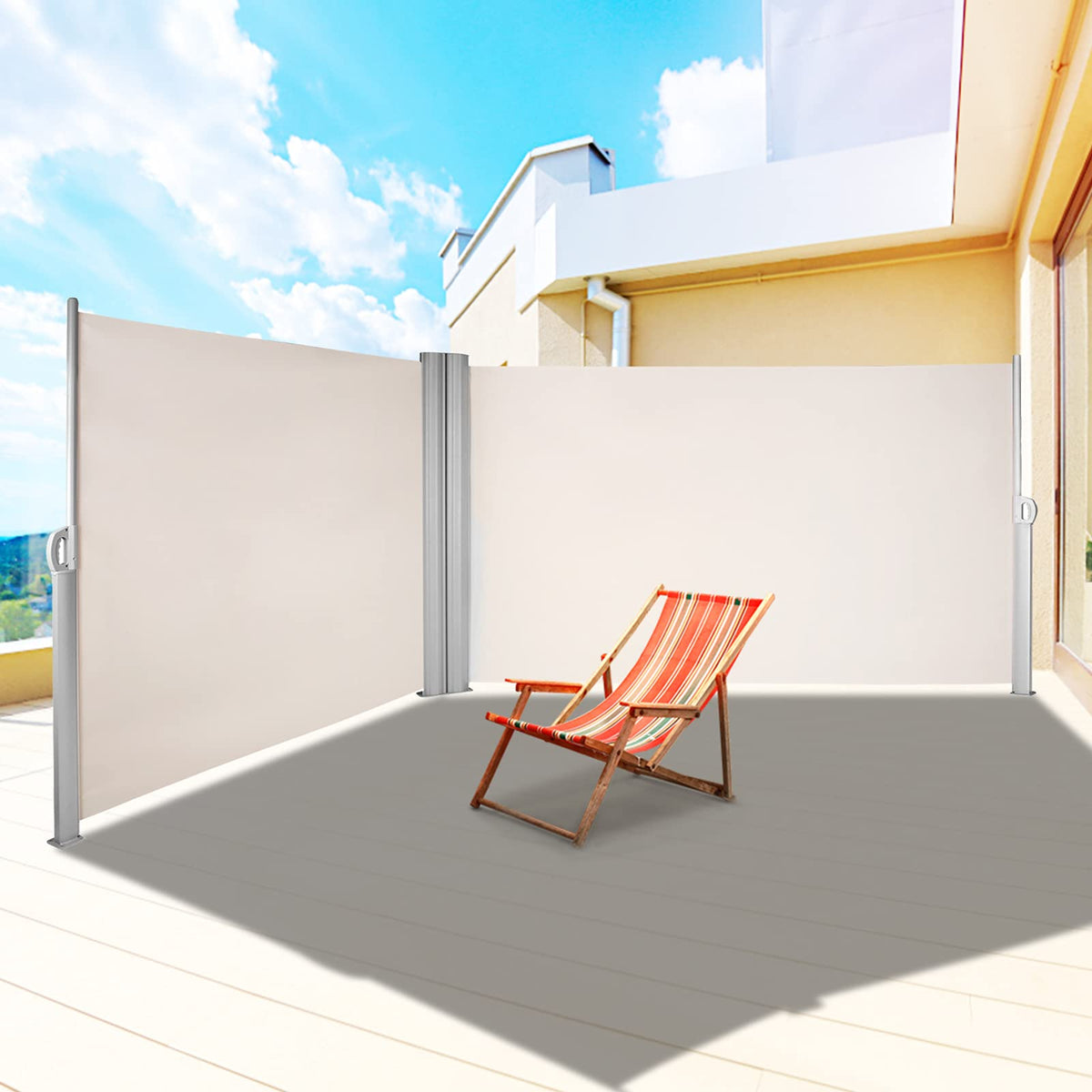 Vevor Retractable Side Awning, Uv 50 236' X 63' Double Retractable Patio Screen Waterproof, 280 G Thicken Retractable Room Div