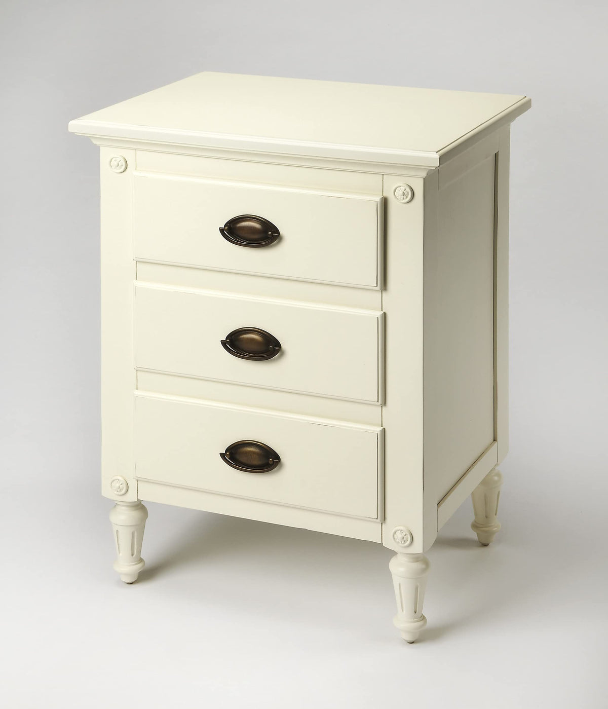 HomeRoots Mahogany Wood Solids, MDF, Plywood, Veneer Mahogany White 3 Drawer Nightstand