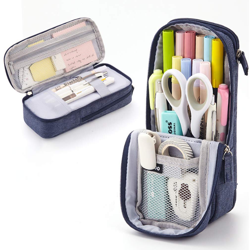 Isuperb Standing Pencil Case 2 Compartments Pencil Pouch Large Capacity Pen Bag Phone Holder Mobile Phone Bracket Pouch For Wome