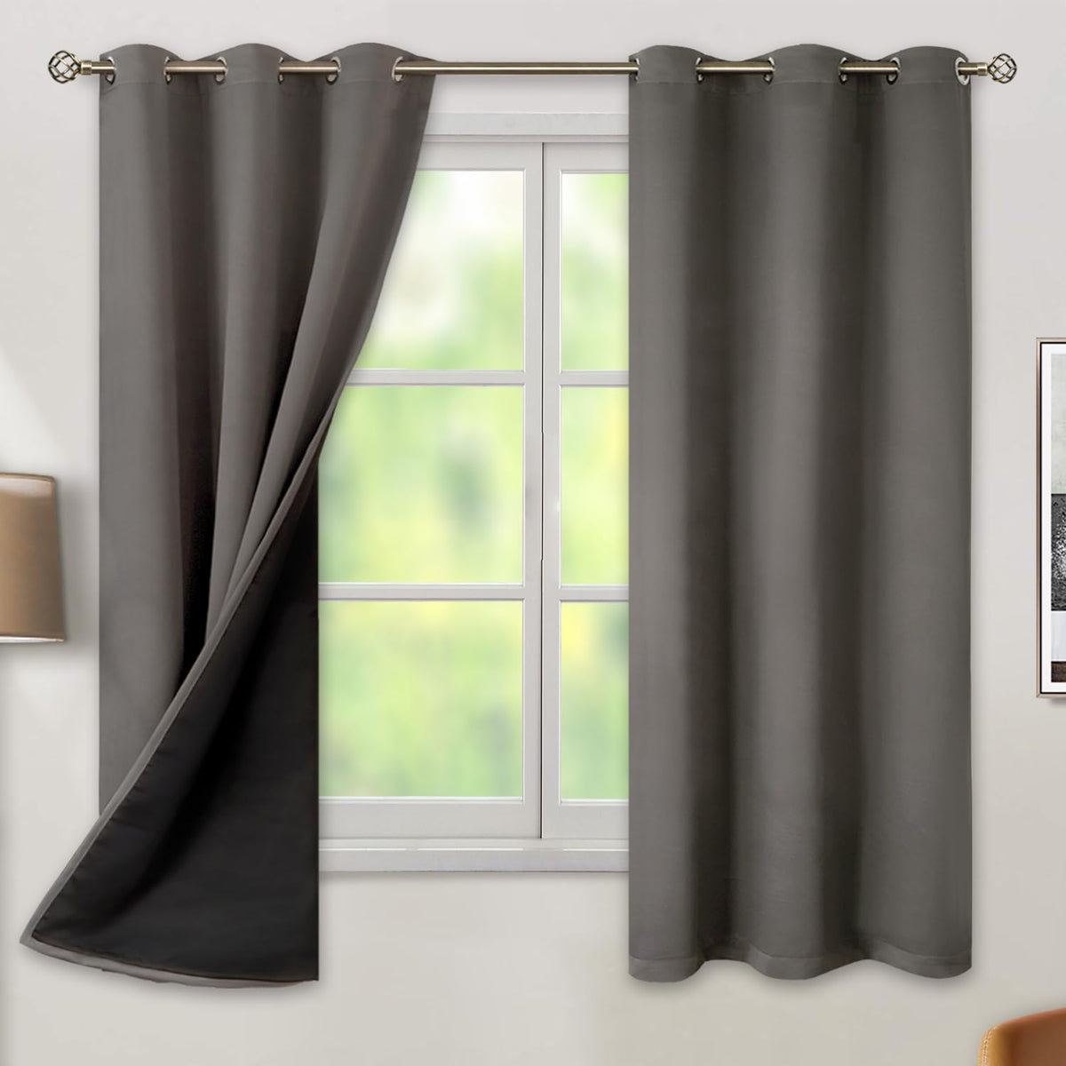 Bgment Grey Blackout Curtains 63 Inches Long 2 Panels Set For Living Room, Thermal Insulated 100% Light Blocking Curtains & Drap