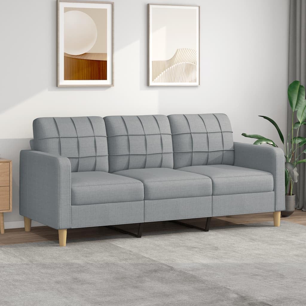 vidaXL Fabric 3-Seater Sofa in Light Gray - Comfortable and Stylish with Sturdy Metal Frame for Living Room, Lounge, Office Seating
