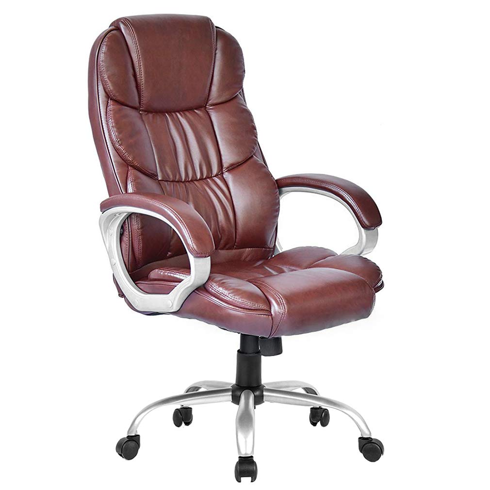 Bestoffice Ergonomic Brown Faux Leather Executive Swivel Chair With Lumbar Support, Armrests And Headrest For Home Or Office Use