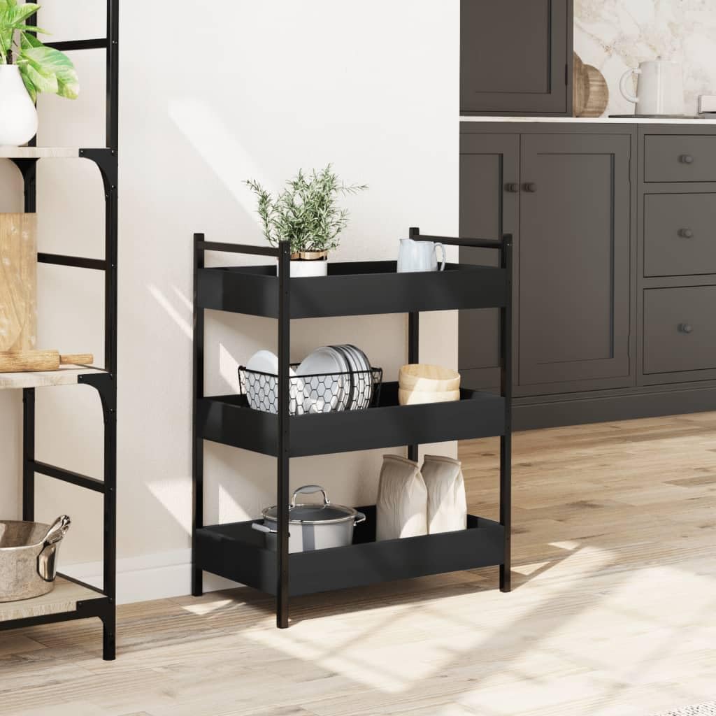 vidaXL Kitchen Trolley in Black - Mobile Storage Cart/Organizer - Engineered Wood with Steel Frame - 19.7&quot;x11.8&quot;x27.6&quot;