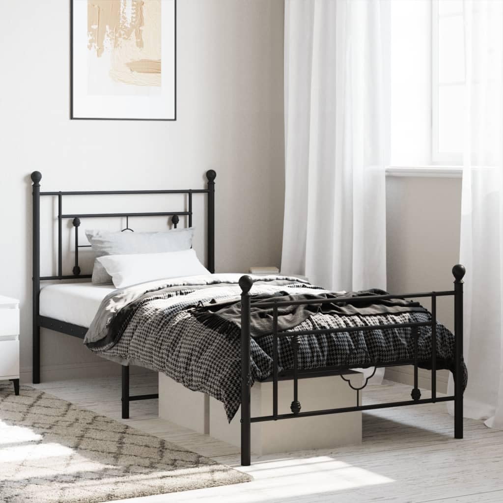 vidaXL 10'' King Metal Bed Frames with Headboard and Footboard, Platform Bed Frame with Strong Metal Slats Support, Under Bed Storage, Noise Free, Black, Without Mattress