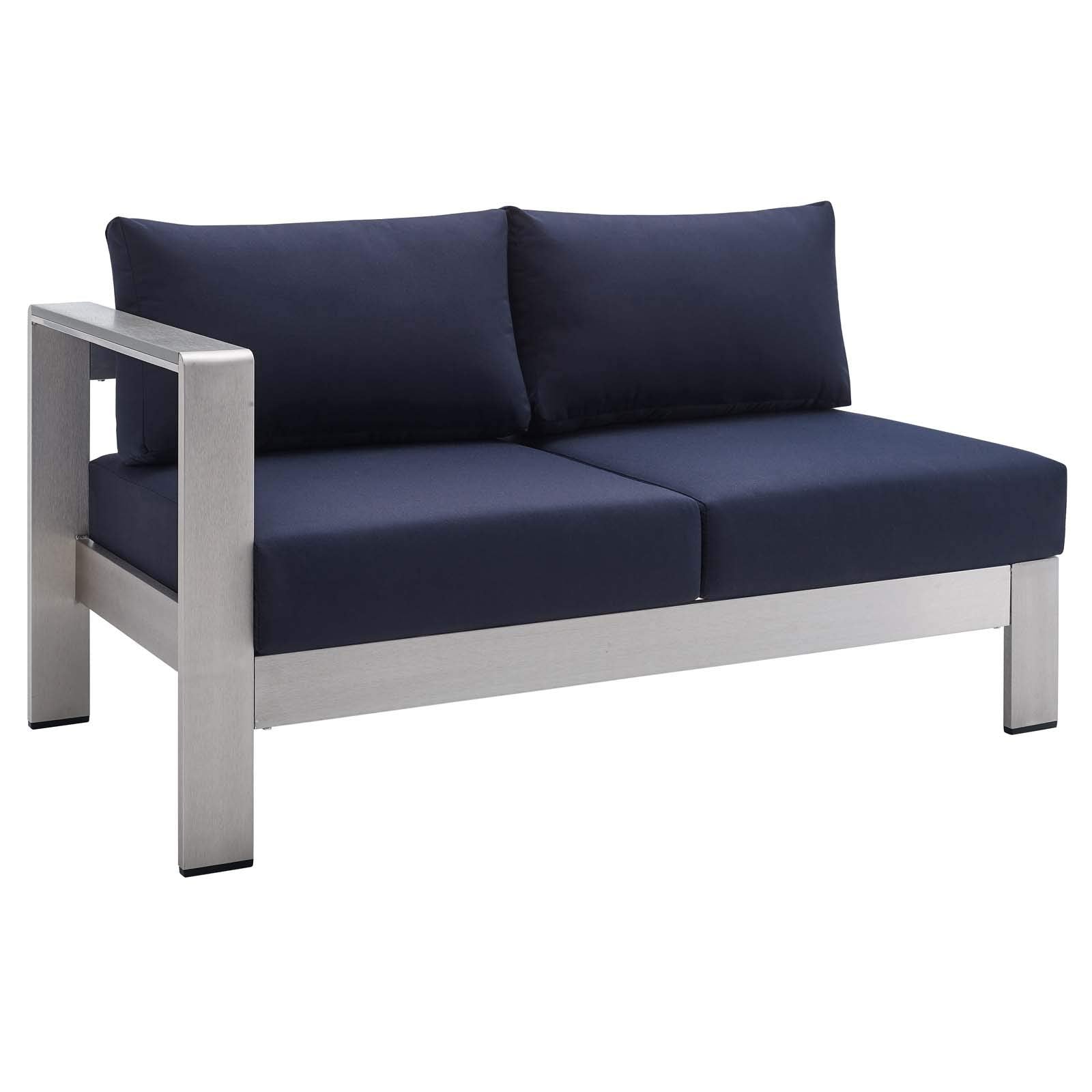 Modway Eei-4223-Slv-Nav Shore Sunbrella Patio Left-Arm In Silver Navy, 53 X 27.5 X 25