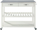 Crosley Furniture Stainless Steel Top Kitchen Prep Rolling Cart, Microwave Stand, Coffee Bar, with Shelves, White
