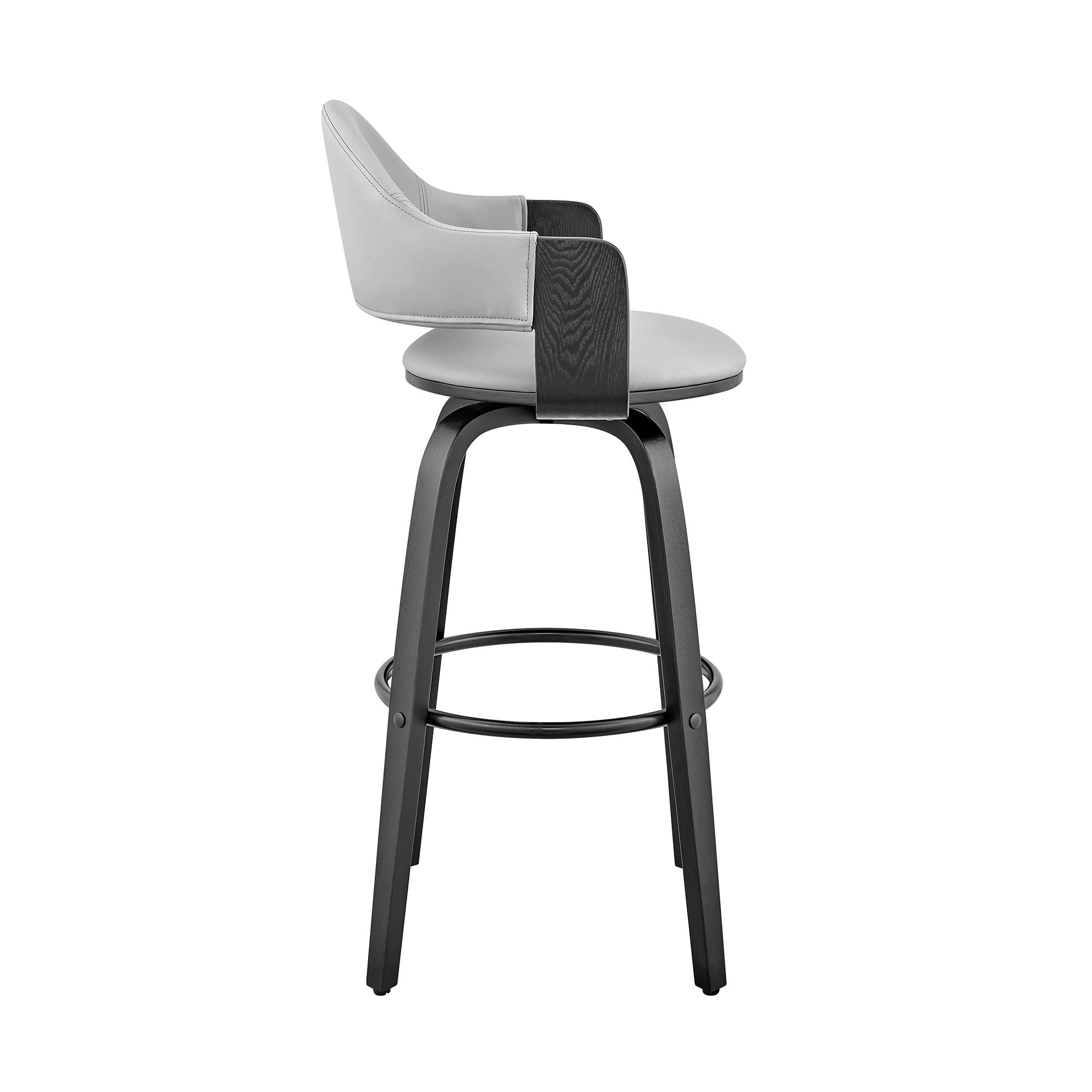 HomeRoots Gray 30' Rich Grey Faux Leather Walnut Wood Bar Stool