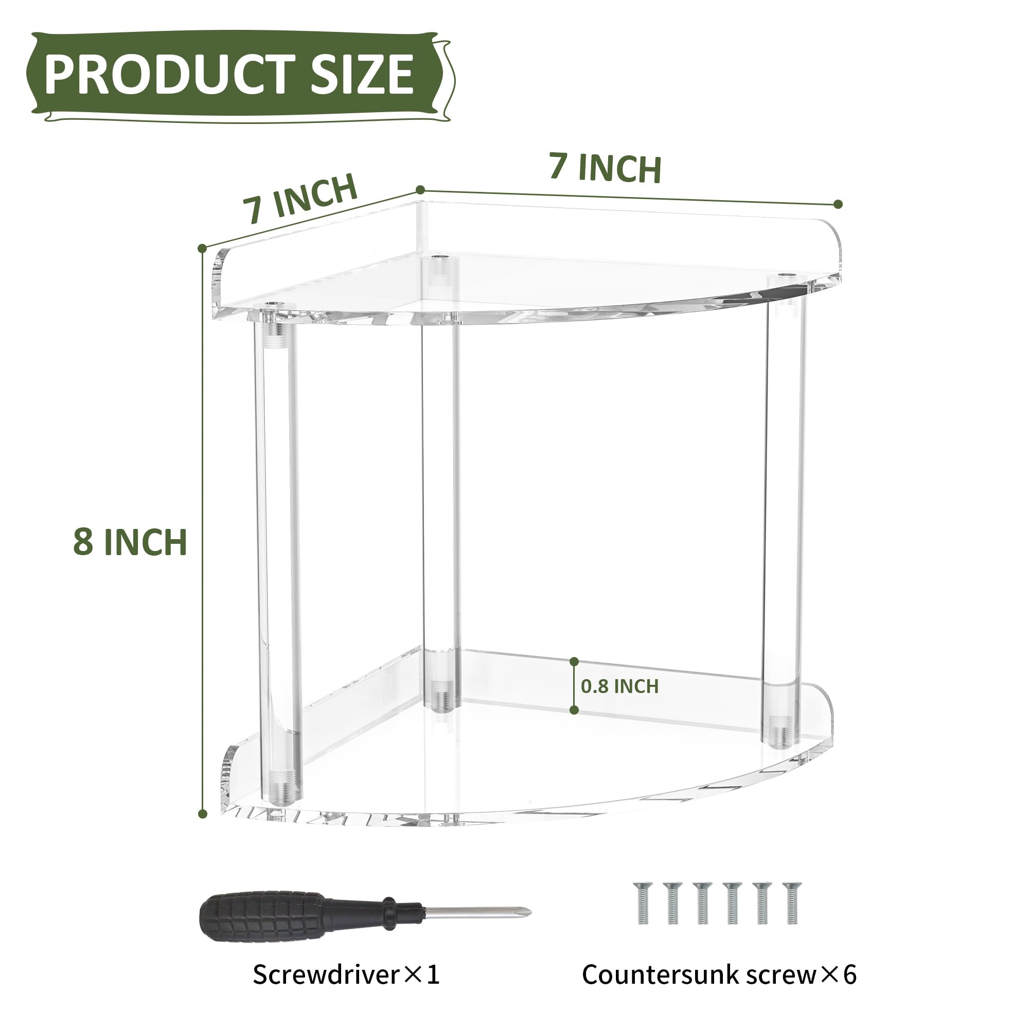 Sezanrpt 2 Tier Countertop Corner Organizer Shelf 7X7X8 Inch, Acrylic Bathroom Organizer Corner Shelf For Countertop, Clear Vanity Storage Organizer For Skincare, Cosmetics, Perfume