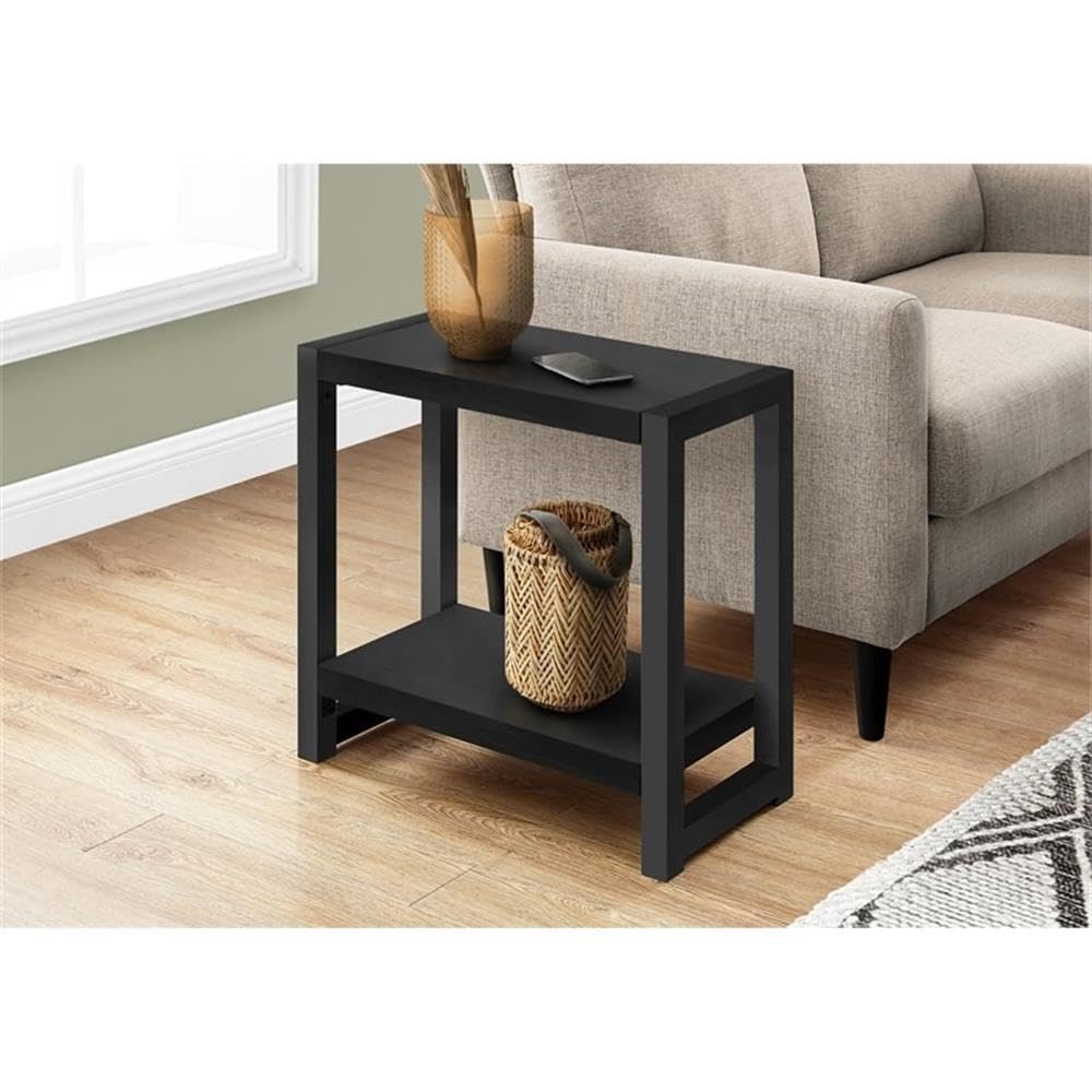 Monarch Specialties 2081 Accent Table, Side, End, Narrow, Small, 2 Tier, Living Room, Bedroom, Metal, Laminate, Black, Contemporary, Modern Table-22, 23.75&quot; L X 11.75&quot; W X 22&quot; H