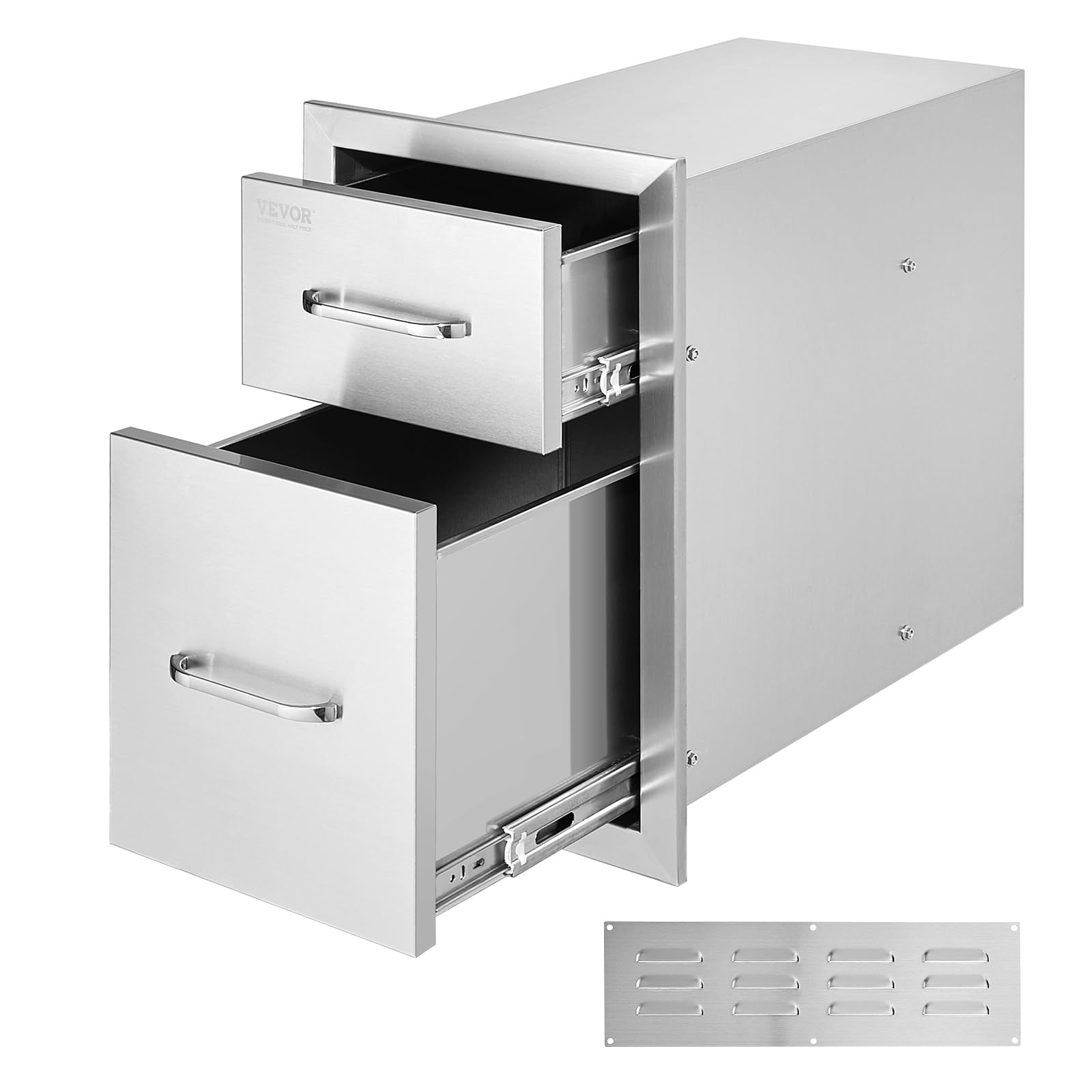 Vevor Outdoor Kitchen Drawers 14.7' W X 25.4' H X 18.7' D, Box Frame Style Flush Mount Bbq Drawers With Stainless Steel Handl