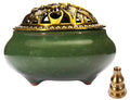 Miupoo Stick Incense Burner and Cone Incense Holder with Brass Incense Stick Holder Ceramic Ash Catcher (Dark Green)