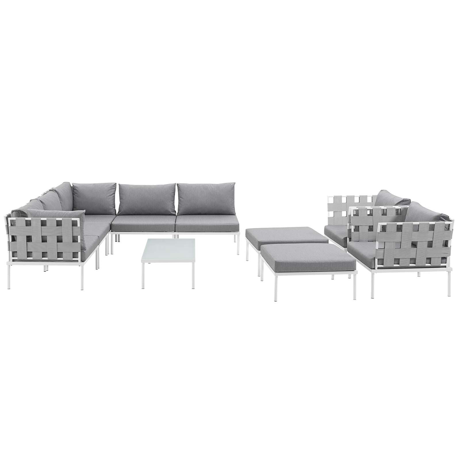Modway Harmony 10 Piece Outdoor Patio Aluminum Sectional Sofa Set In White Gray