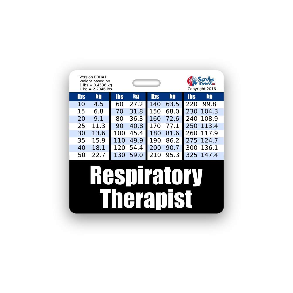 Respiratory Therapist Badge Buddy Horizontal W/Height & Weight Conversion Charts (Standard, Black)