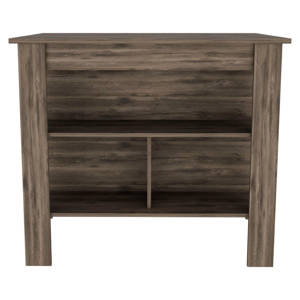 Kitchen Island, Kitchen Table 35" H, 4 Legs, 3 Open Storage Shelves, Dark Brown