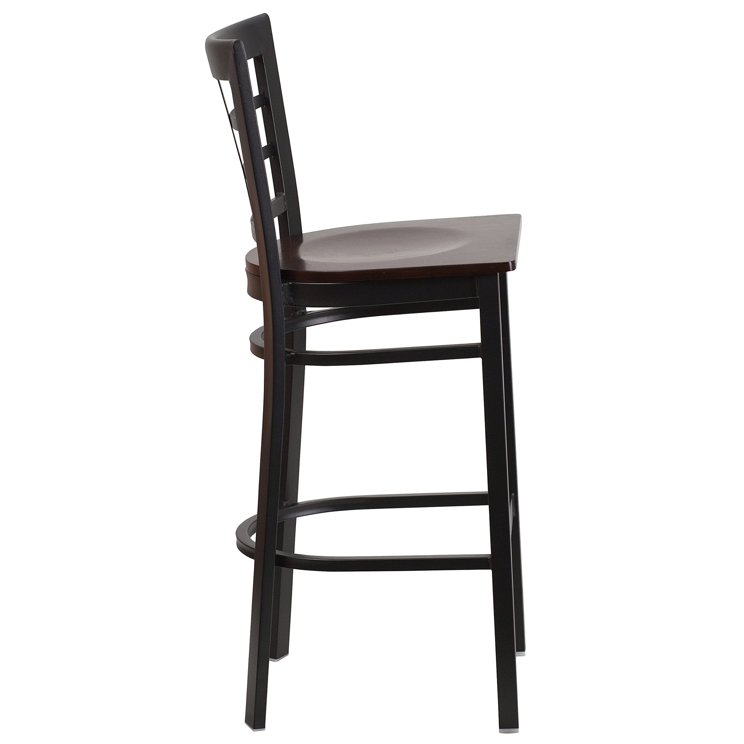 Flash Furniture HERCULES Series Black Window Back Metal Restaurant Barstool - Walnut Wood Seat