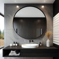USHOWER Black Round Mirror 30 Inch Bathroom Vanity Circle Mirror - Elegant Wall Mirror with Metal Frame for Living Room, Entrywa