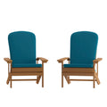 Set of 2 Adirondack Chairs in Teak with Teal Cushions for Deck, Porch, and Patio