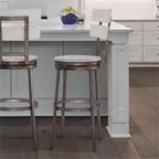 American Woodcrafters Colson Distressed White Metal Swivel 30-Inch Bar Stool