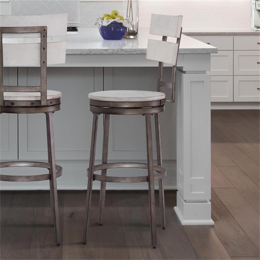 American Woodcrafters Colson Distressed White Metal Swivel 30-Inch Bar Stool