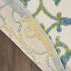 HomeRoots Ivory Blue 100% Polypropylene 5’ Round Ivory and Blue Indoor Outdoor Area Rug
