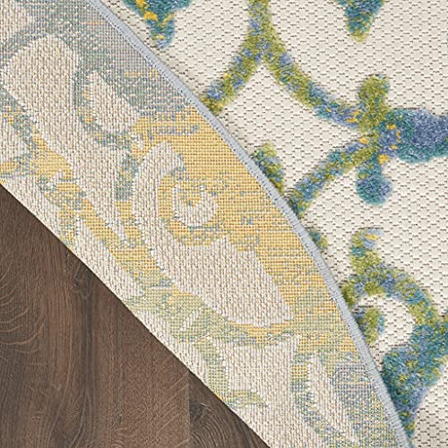 HomeRoots Ivory Blue 100% Polypropylene 5’ Round Ivory and Blue Indoor Outdoor Area Rug